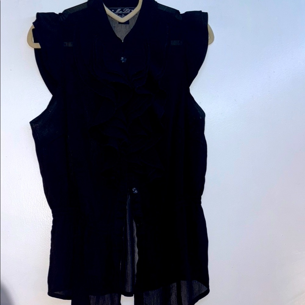 Miss Lili Black Puff Sleeve Blouse with Mandarin Collar